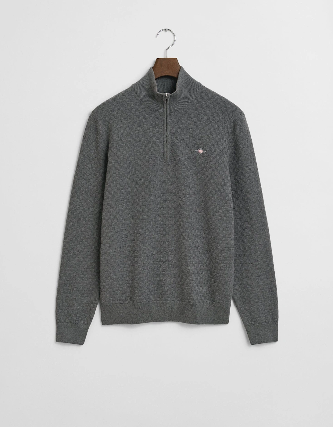 Mens Micro Texture Half Zip Jumper - 92 Dark Grey Melange, 2 of 1