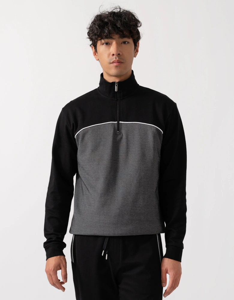 BOSS Orange Mens Loungewear Tracksuit 1/4 Zip Jacket 50545583 - Black 001