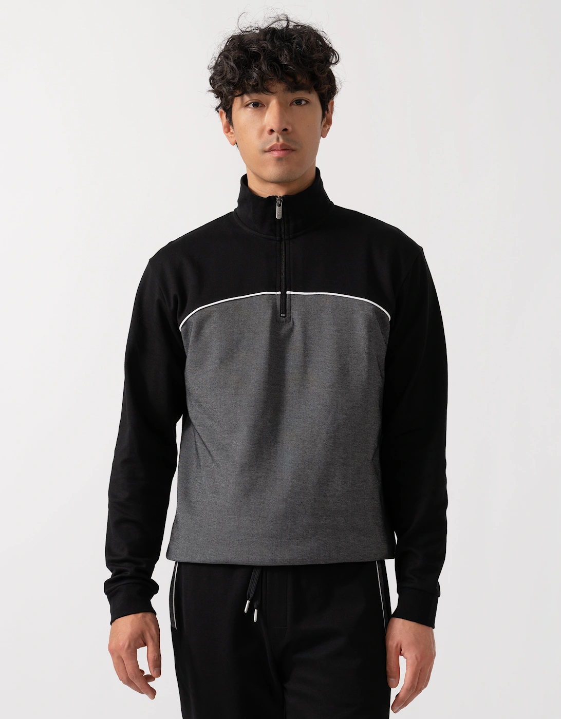 BOSS Orange Mens Loungewear Tracksuit 1/4 Zip Jacket 50545583 - Black 001, 2 of 1