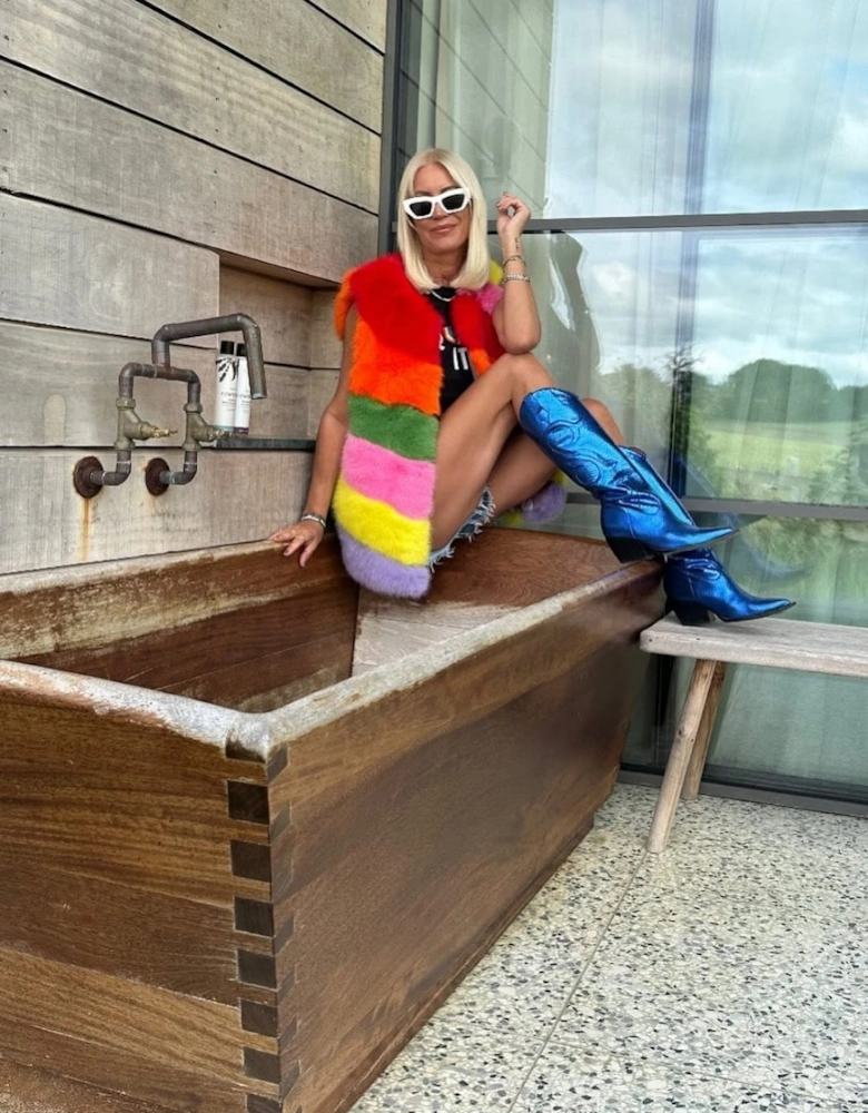 Gaga Faux Fur Striped Rainbow Gilet | Waistcoat