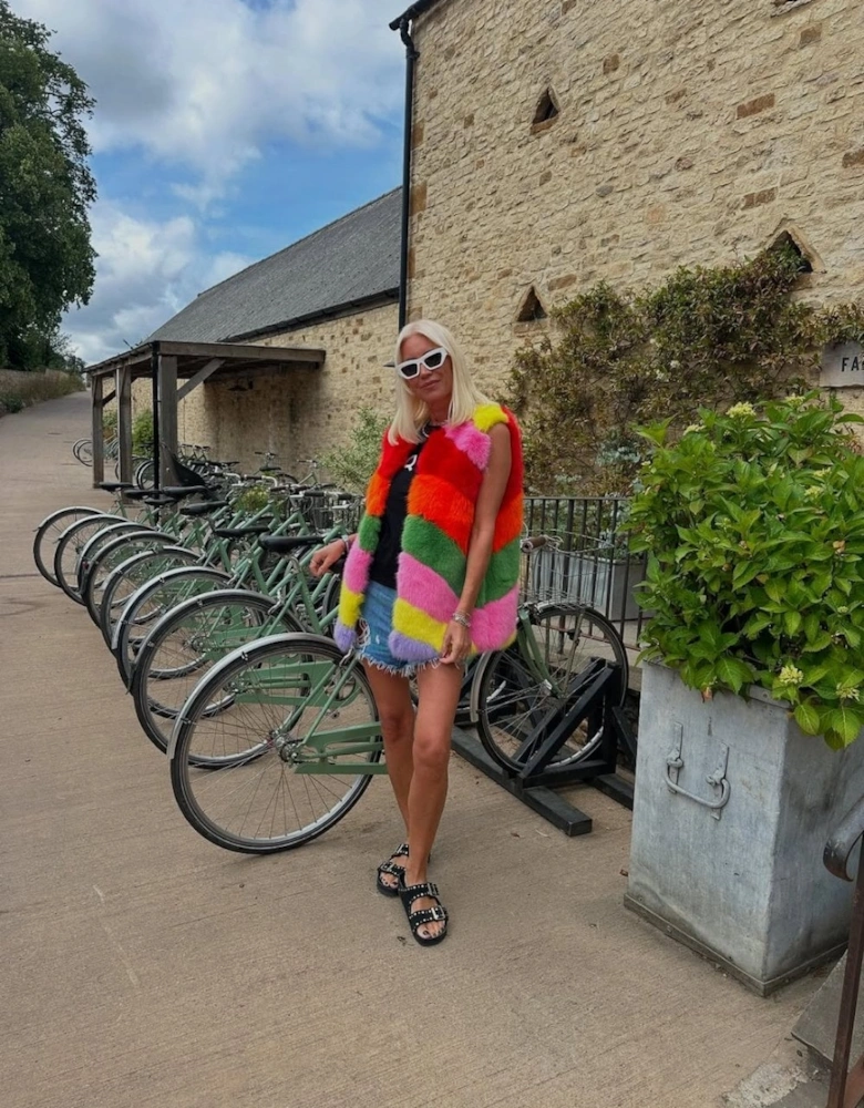 Gaga Faux Fur Striped Rainbow Gilet | Waistcoat
