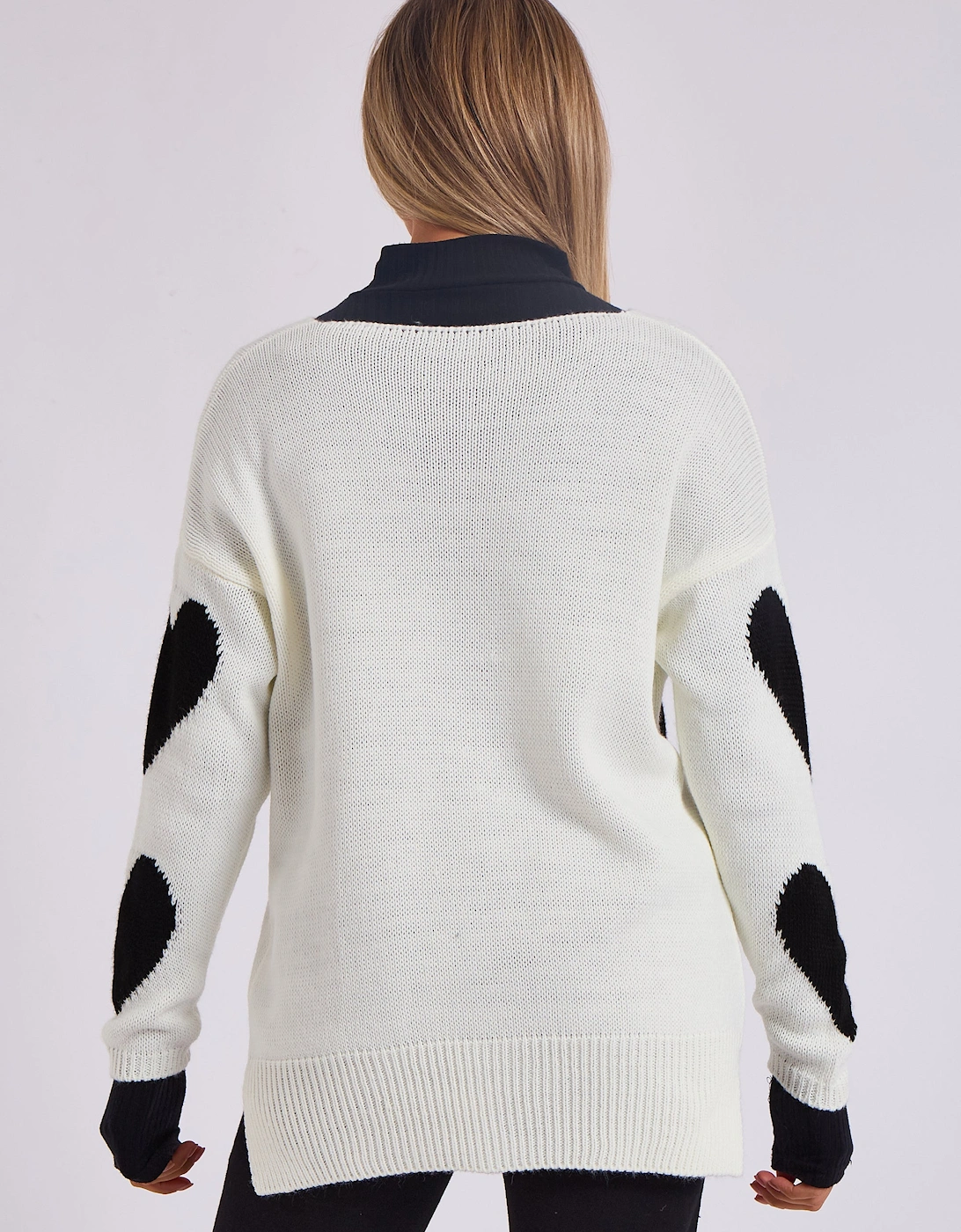 White V Neck Oversized Heart Knit Jumper