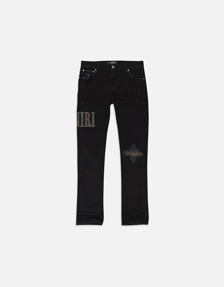 KIDS CAMO APPLIQUE DENIM JEANS BLACK