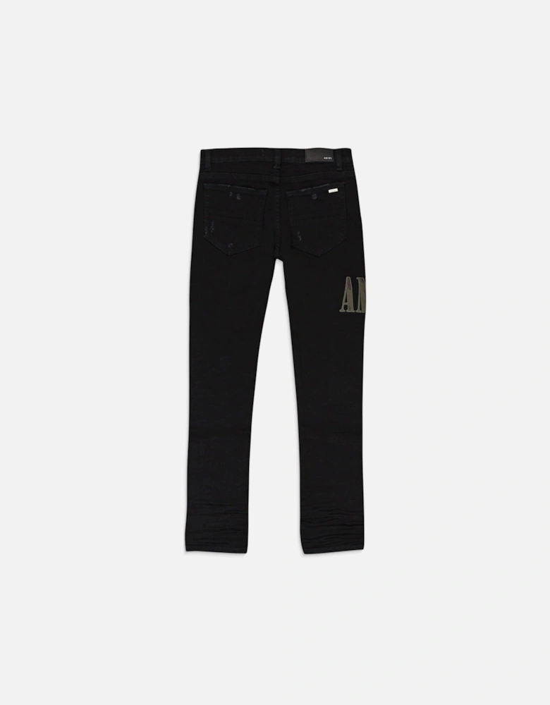 KIDS CAMO APPLIQUE DENIM JEANS BLACK