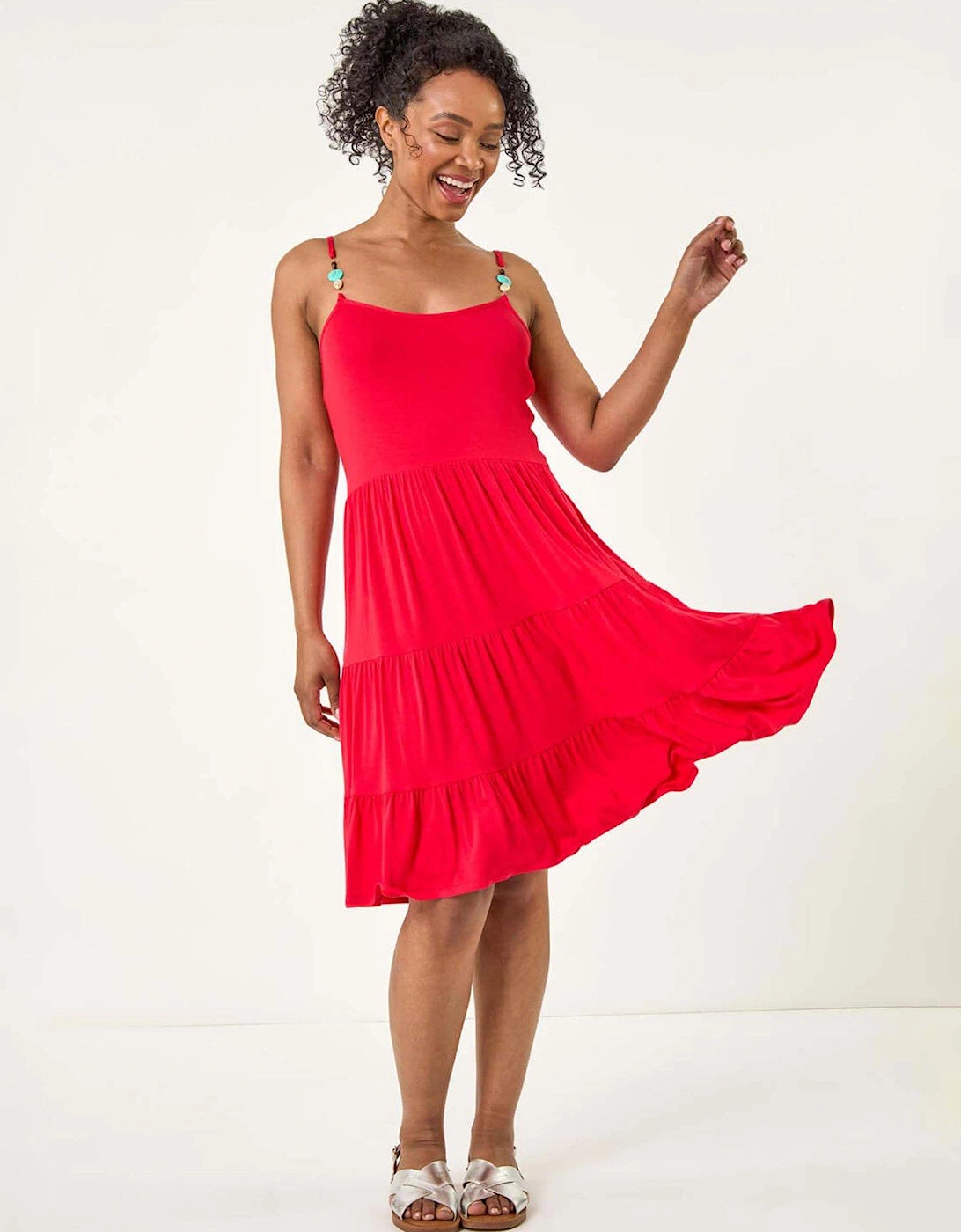 Petite Beaded Strappy Tiered Dress - Red, 2 of 1