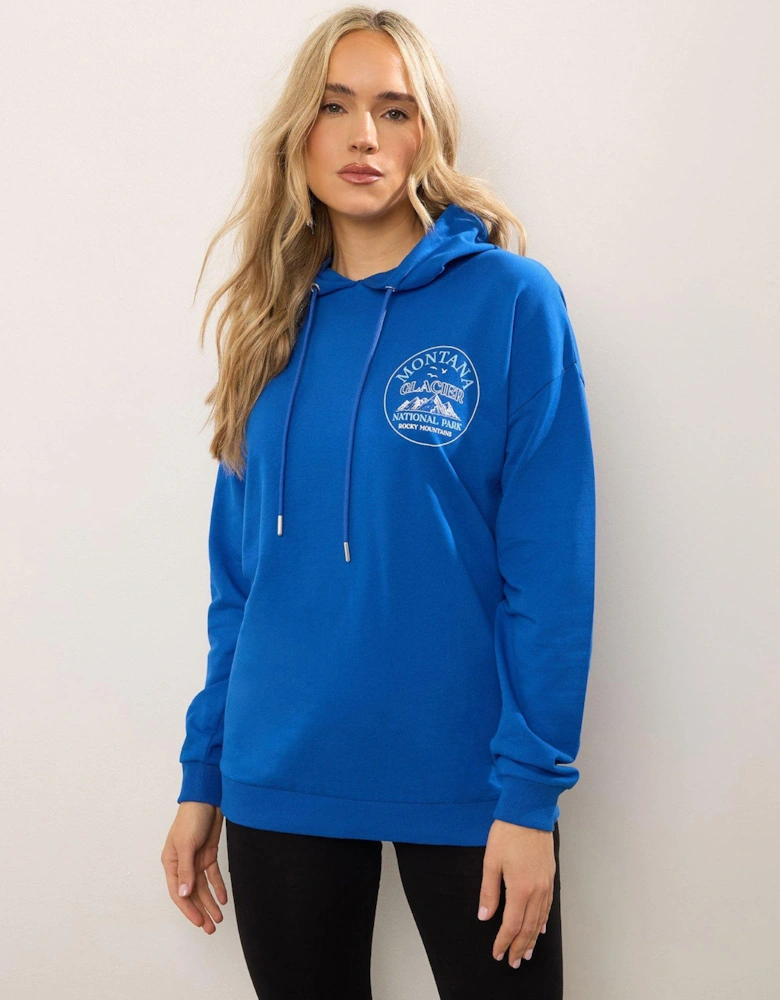 Printed Overhead Hoodie - Blue
