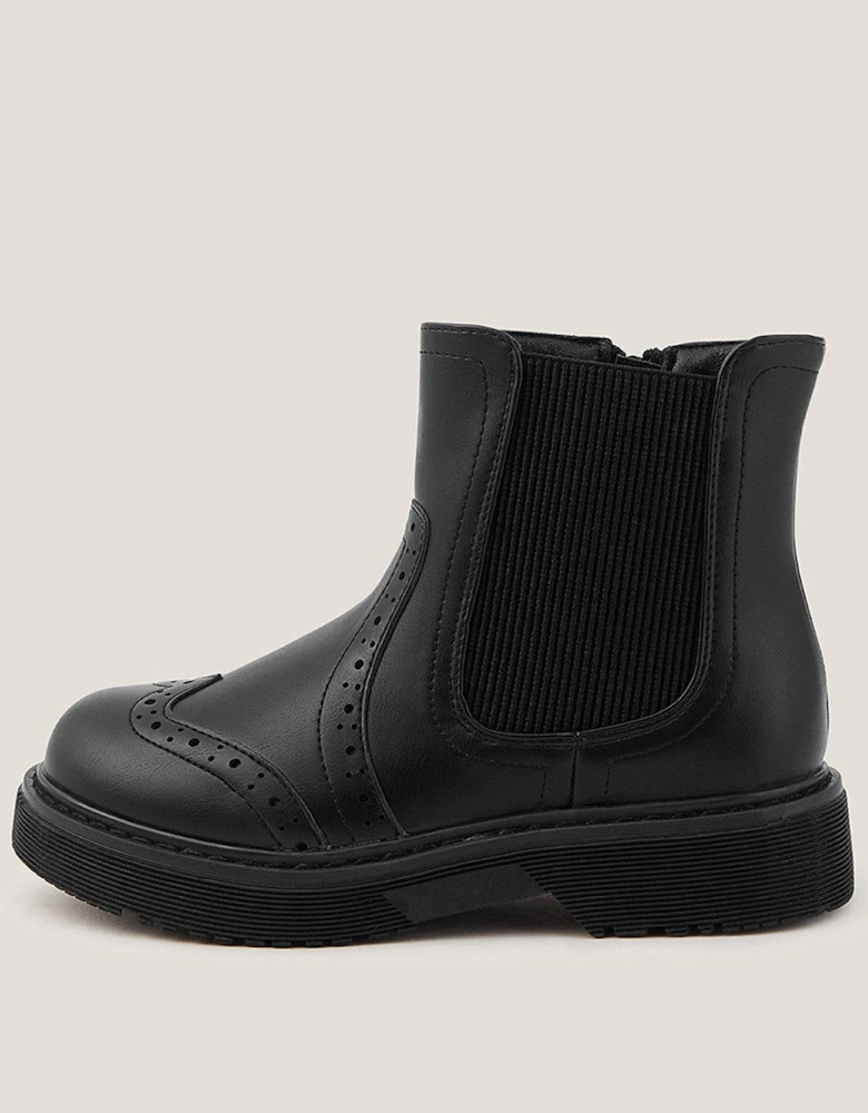 Girls Brogue Chelsea Boot - Black
