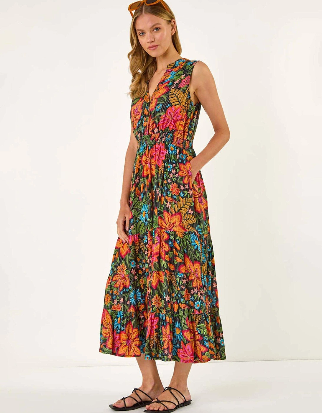 Floral Shirred Maxi Dress - Red, 2 of 1