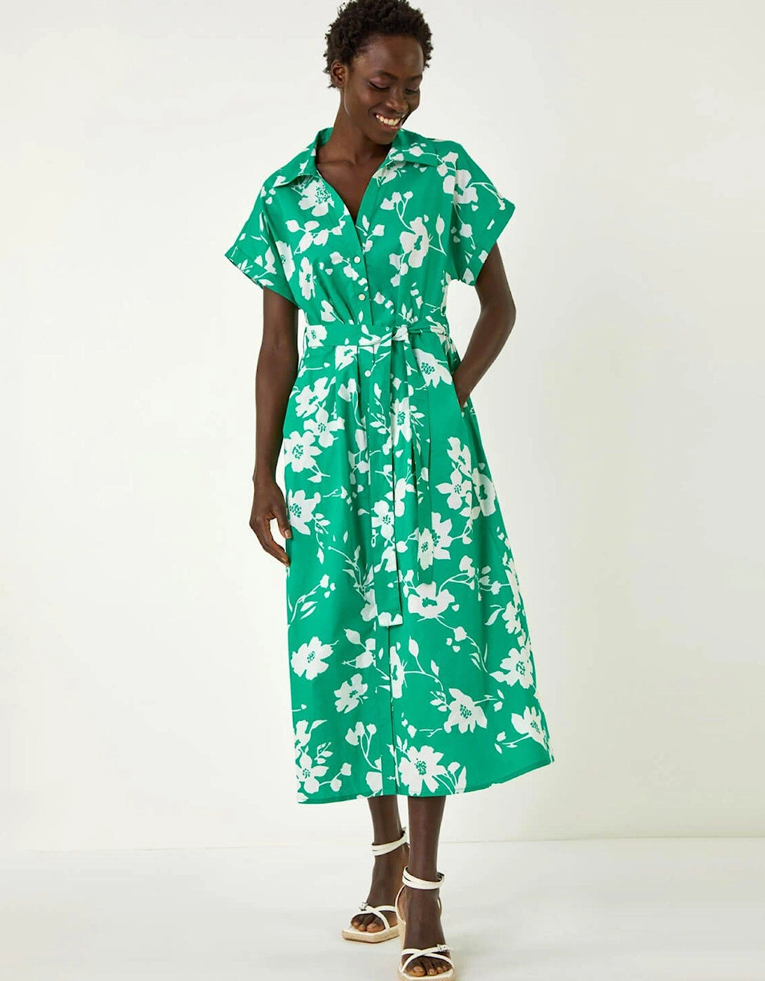 Floral Cotton Poplin Shirt Dress - Green, 2 of 1