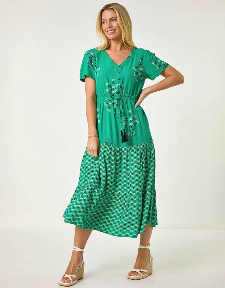 Petite Floral Print Midi Dress - Green