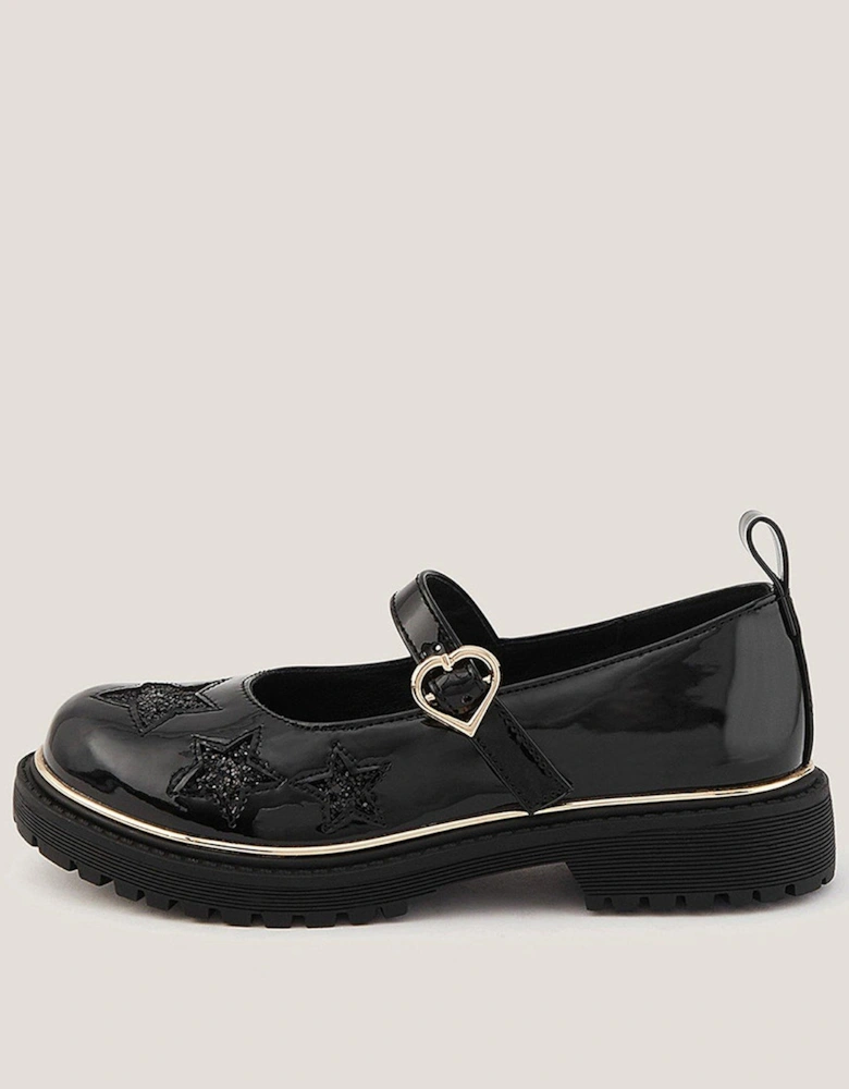 Girls Mary Jane Glitter Star Shoes - Black