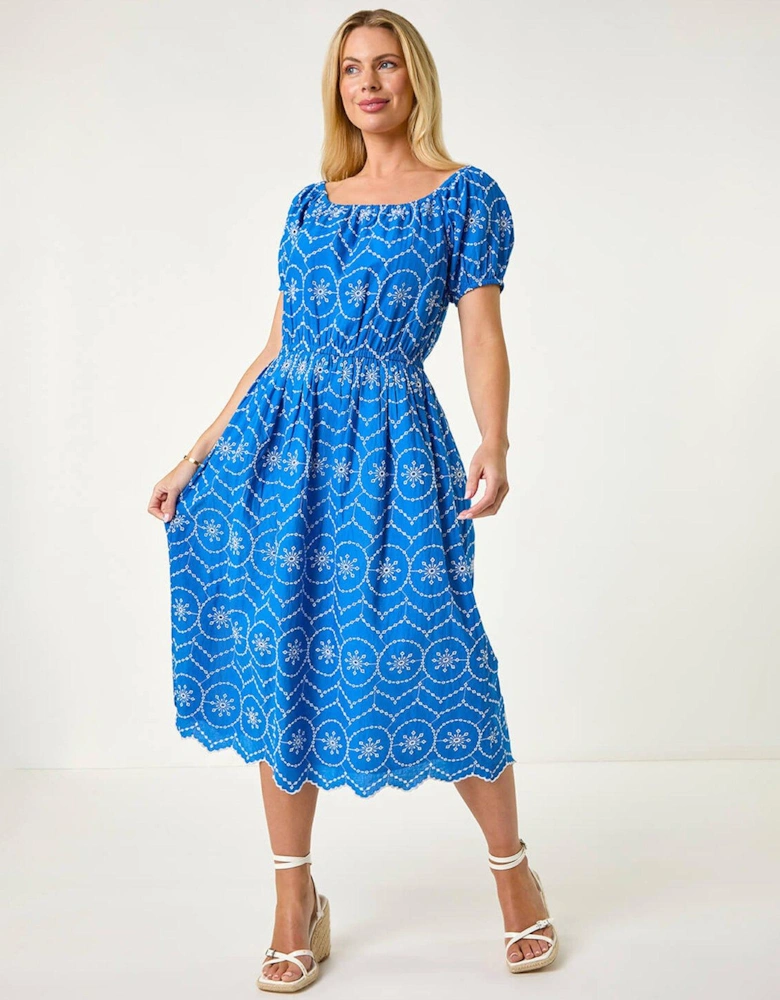 Petite Contrast Embroidery Dress - Royal Blue