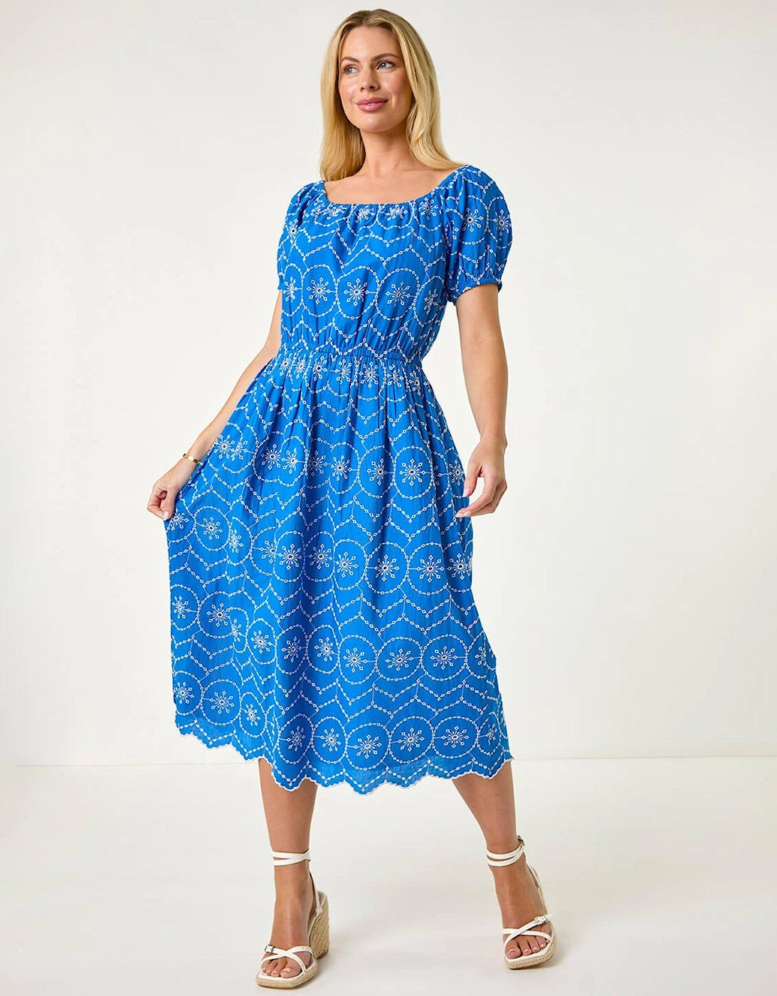Petite Contrast Embroidery Dress - Royal Blue, 2 of 1