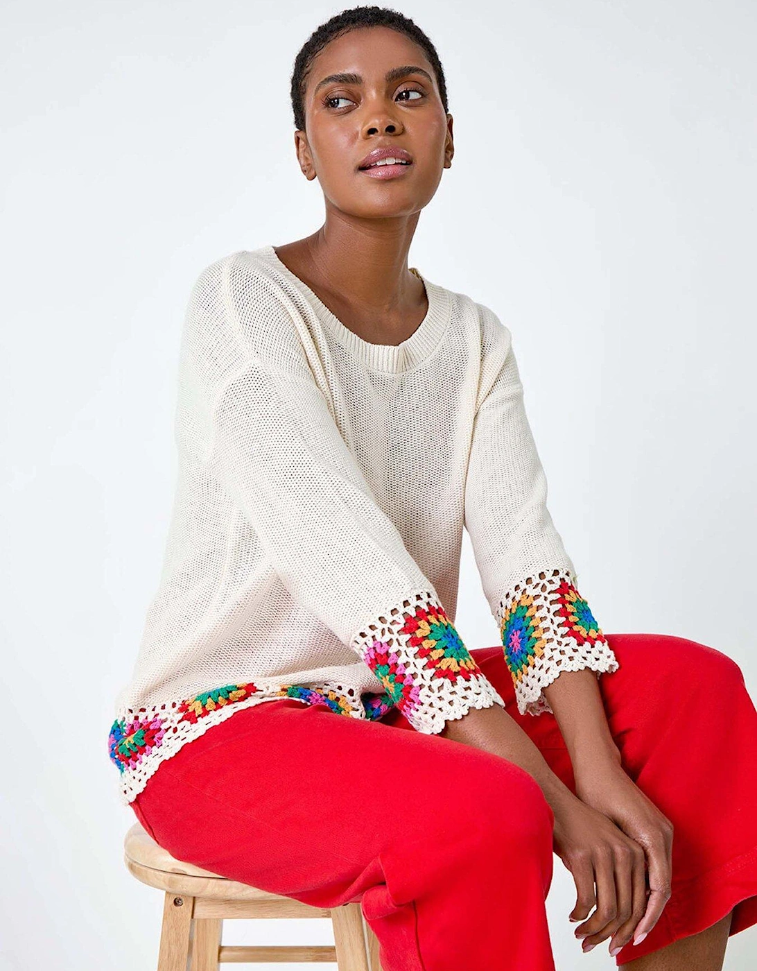 Floral Crochet Hem Cotton Jumper, 2 of 1