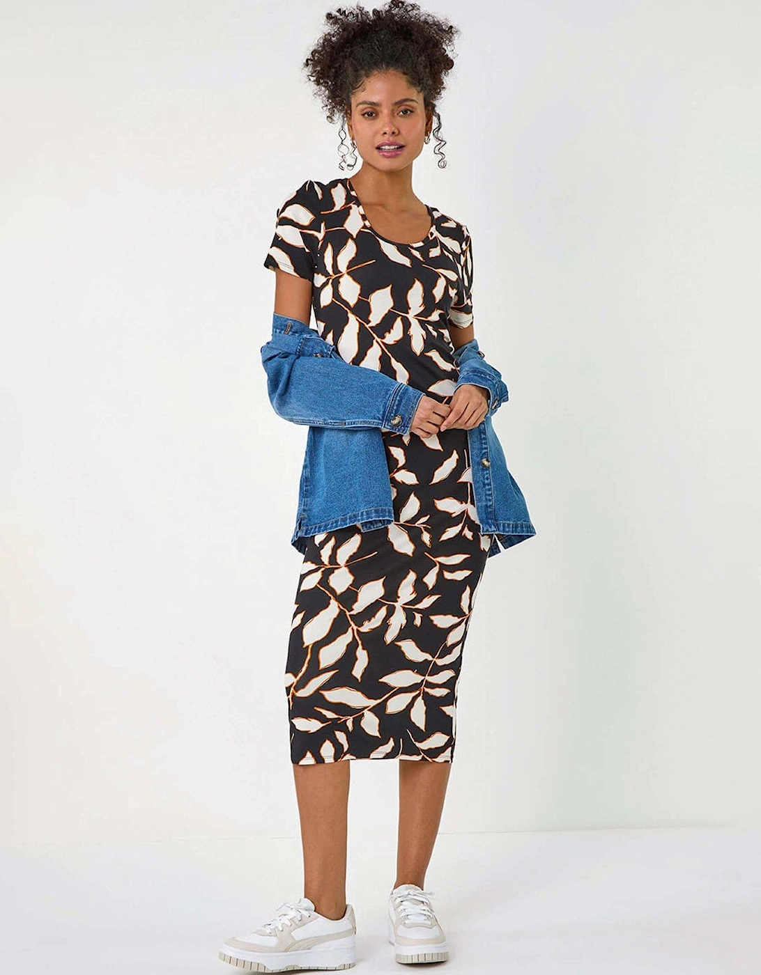 Leaf Print Midi Stretch Dress, 2 of 1