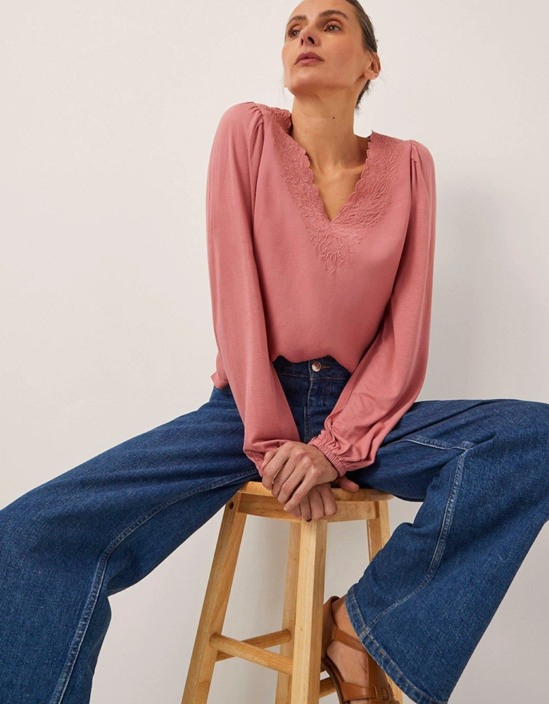 Lisa Lace Detail Top - Pink
