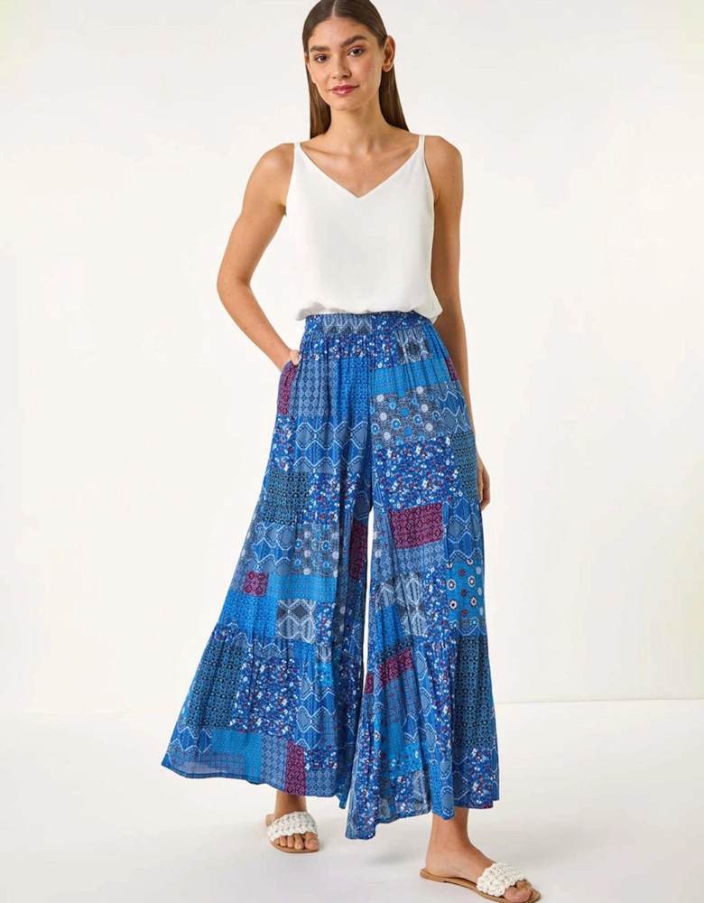 Tile Tiered Palazzo Trouser - Blue