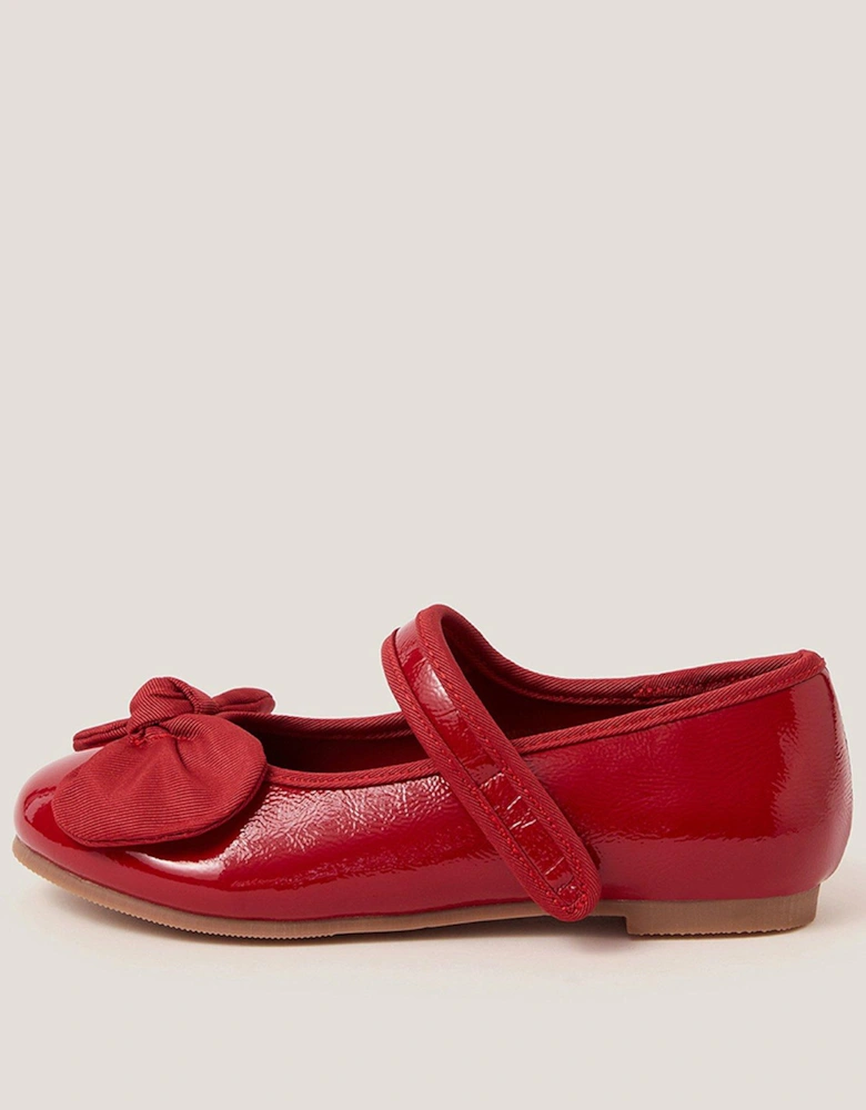Girls Patent Bow Ballerina Shoes - Red