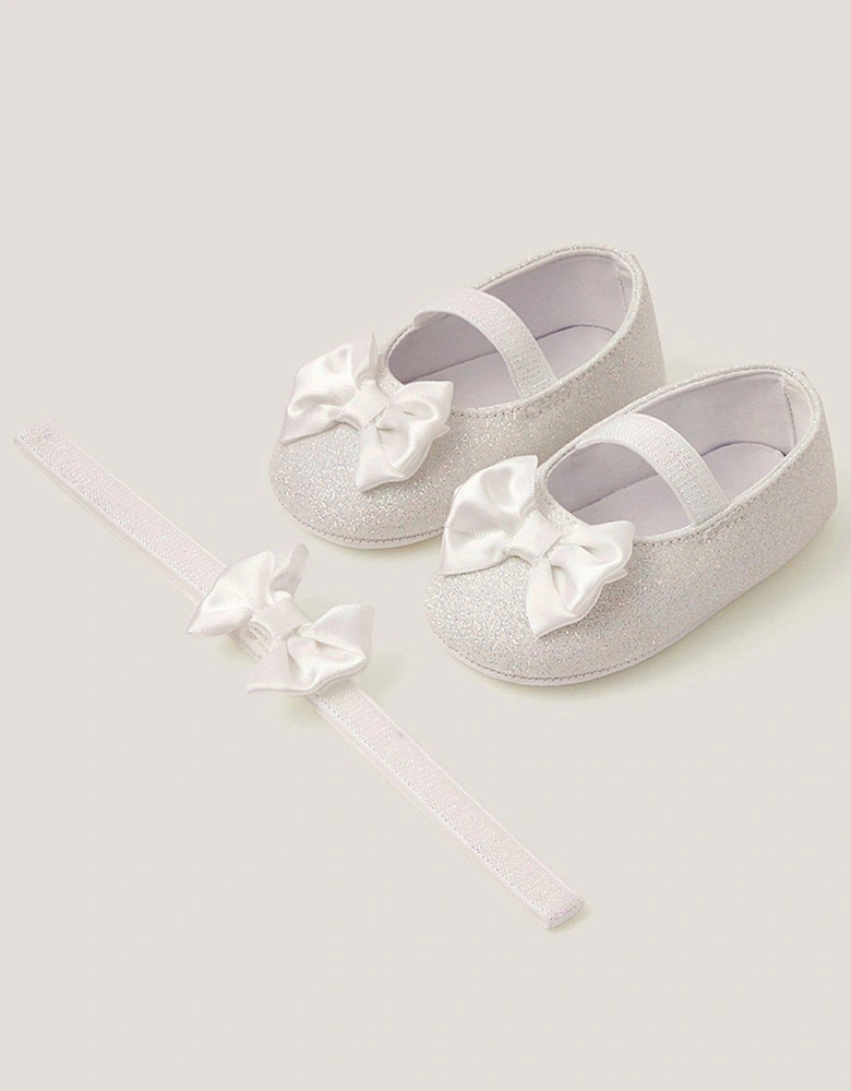 Baby Girls Glitter Bow Bootie - Light Cream