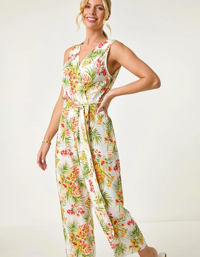 Petite Leaf Border Print Jumpsuit - Ivory