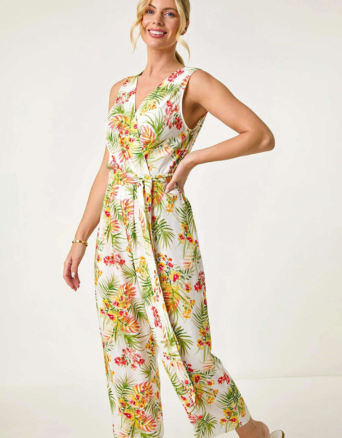 Petite Leaf Border Print Jumpsuit - Ivory, 2 of 1