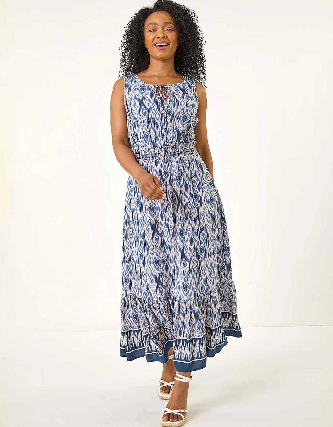 Petite Aztec Print Frill Midi Dress - Blue, 2 of 1