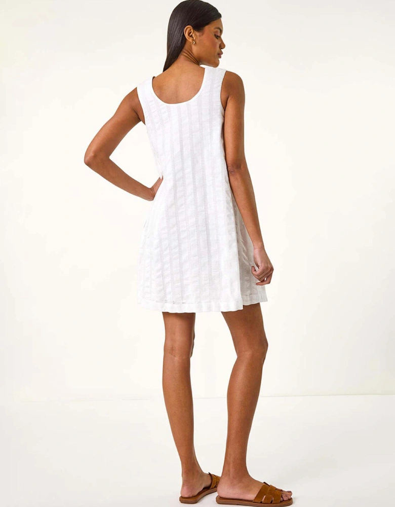 Textured Short A-line Dress - White