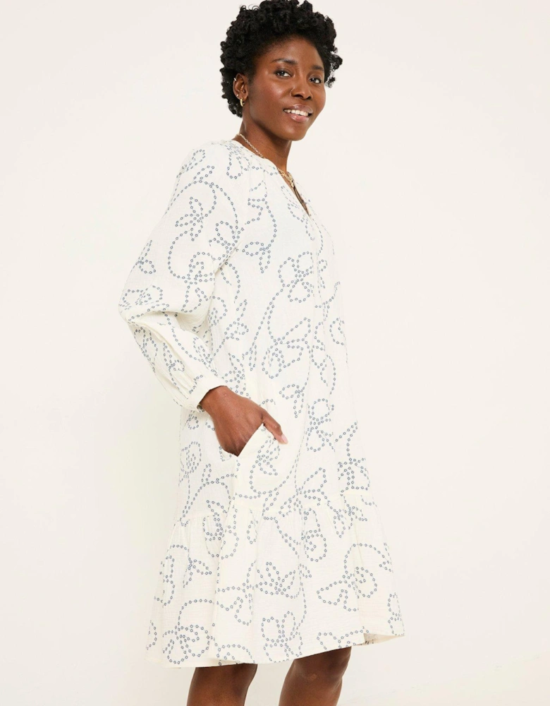 Frill Emb Tunic Dress - White
