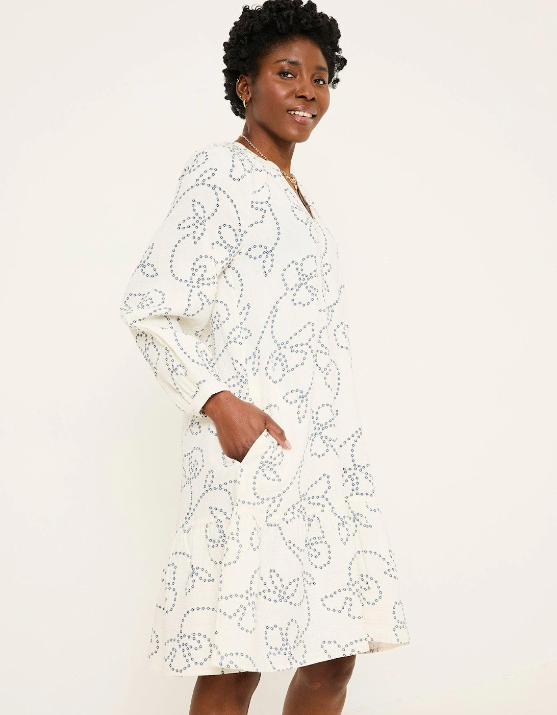 Frill Emb Tunic Dress - White, 2 of 1