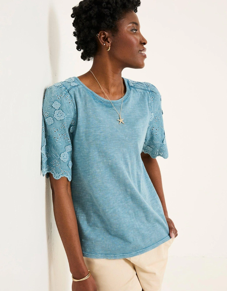 Pretty Broderie Top - Blue
