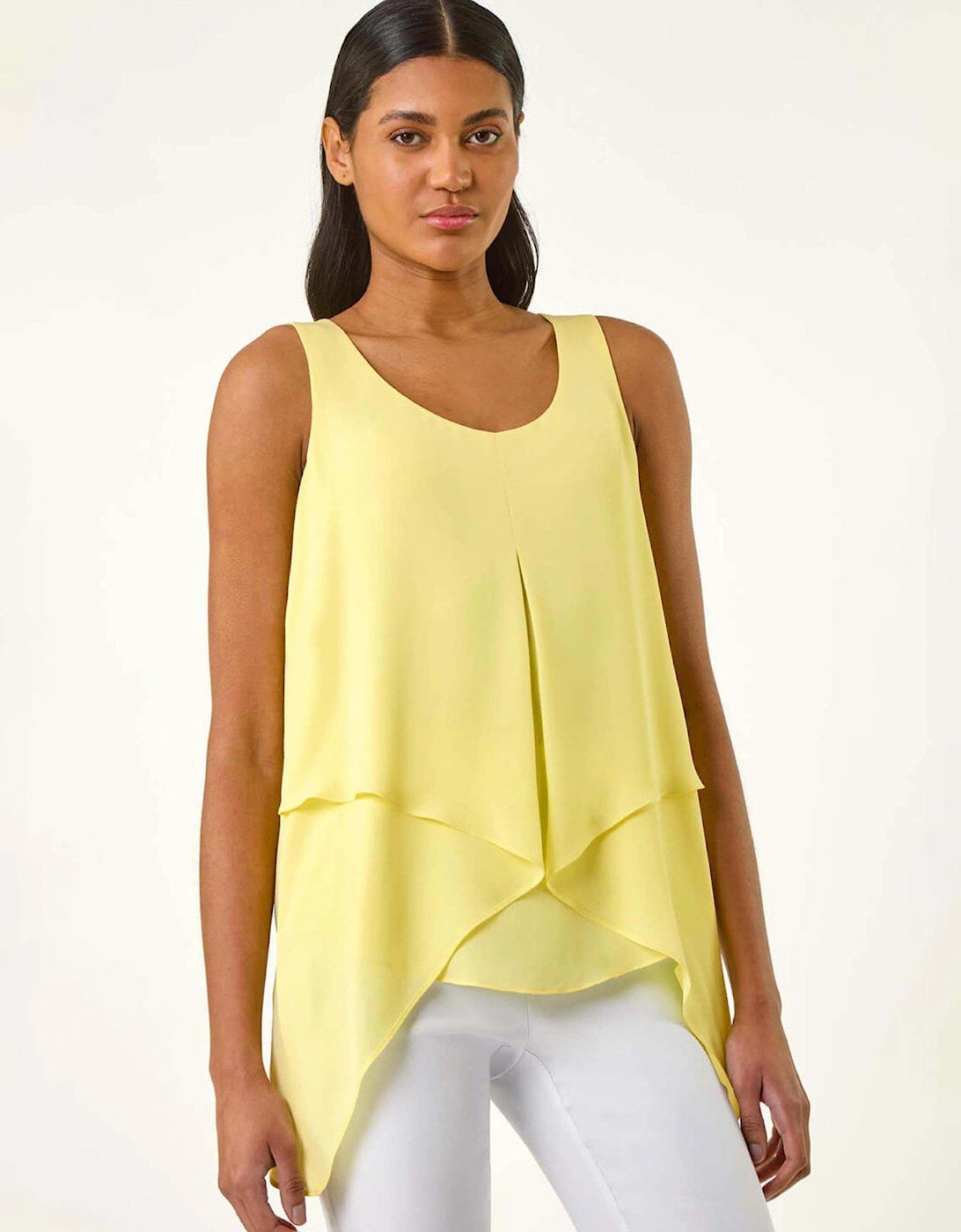 Asymmetric Sleeveless Vest Top - Yellow, 2 of 1