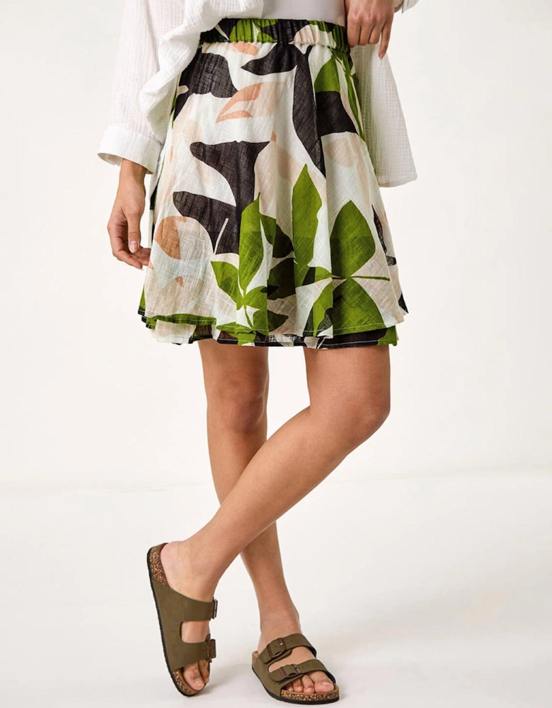 Leaf Print Short Skirt - Green