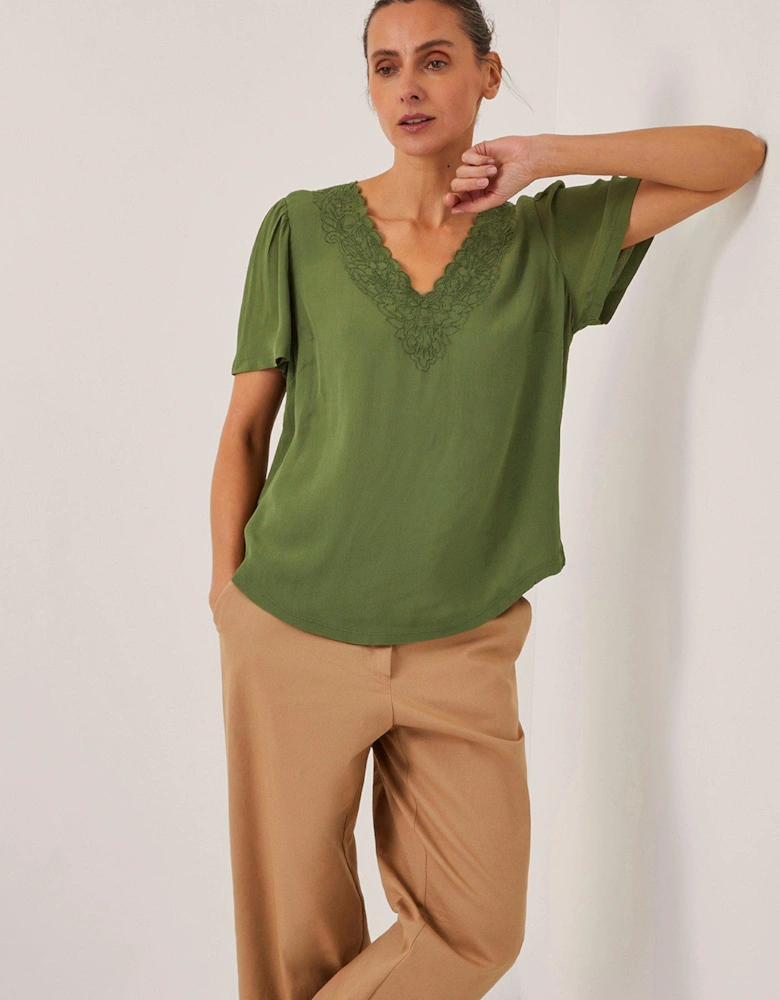 Lisa Lace Detail T-Shirt - Khaki