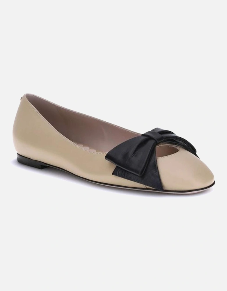Leather Ballerinas with Contrasting Bow Women - Brown Shoes
