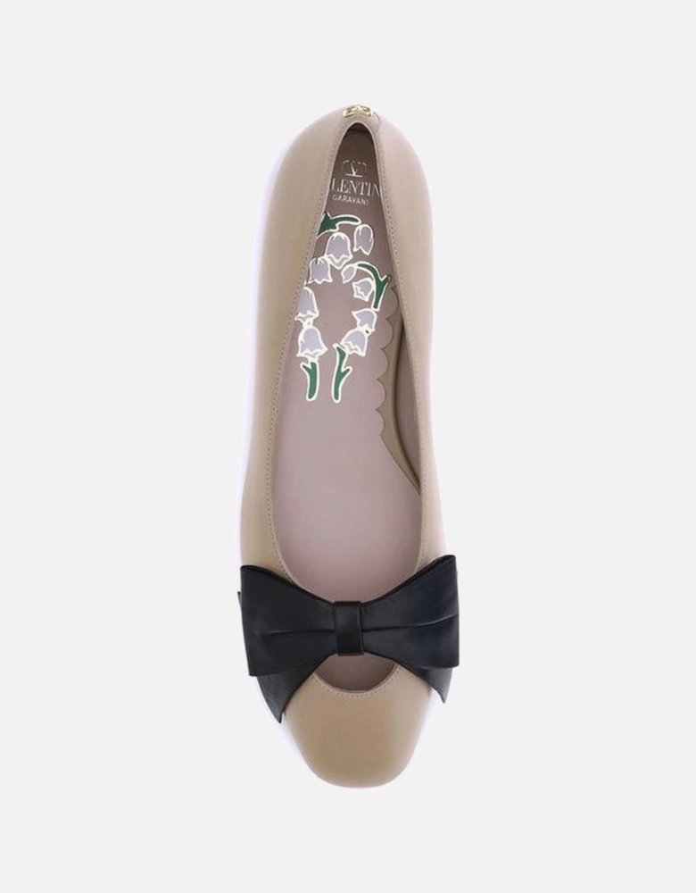 Leather Ballerinas with Contrasting Bow Women - Brown Shoes