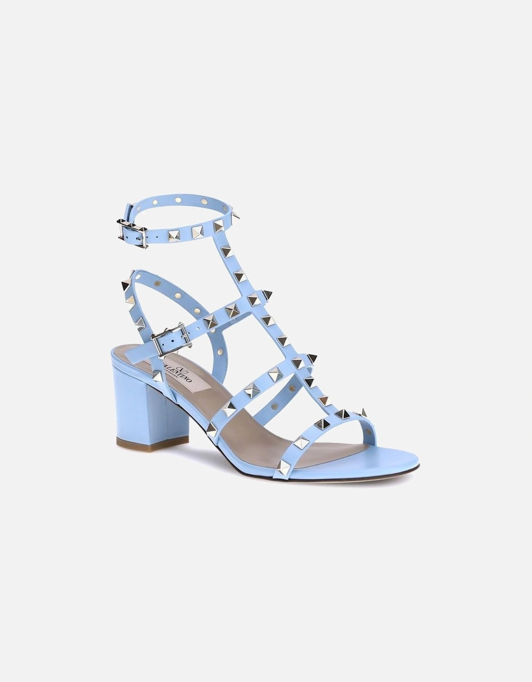 Rockstud Leather Sandals with Chunky Heel Women - Light Blue