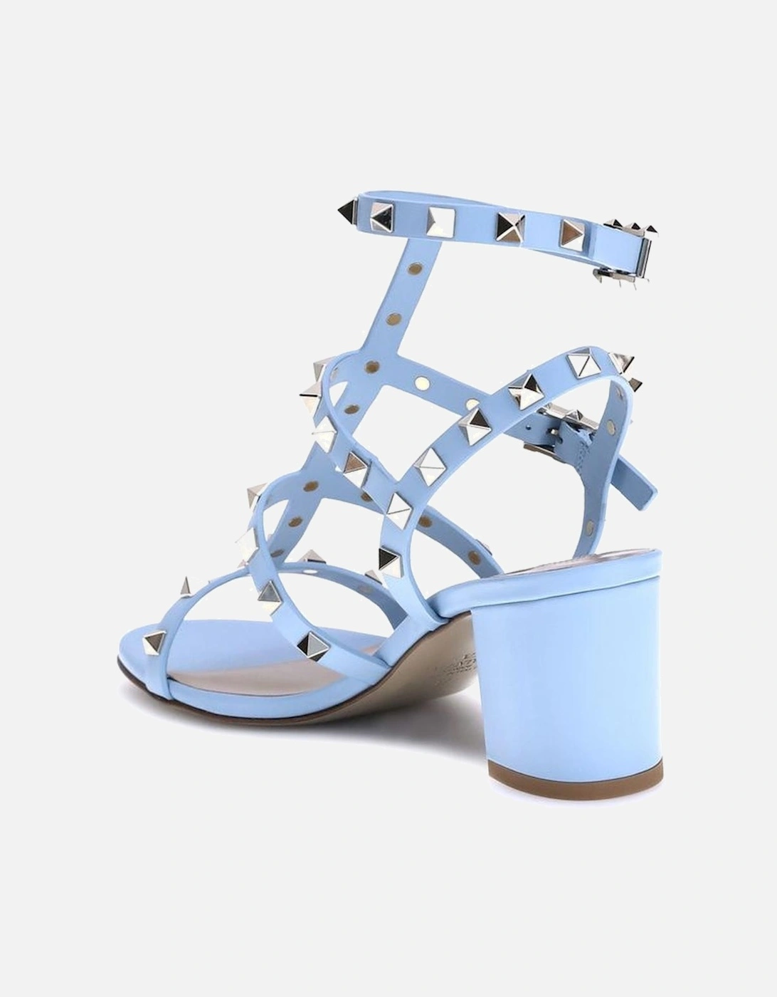 Rockstud Leather Sandals with Chunky Heel Women - Light Blue
