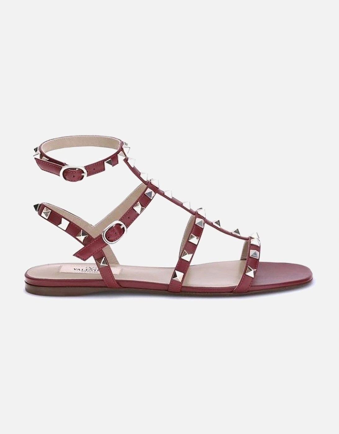Rockstud Leather Sandals with Ankle Strap Women - Red, 4 of 3