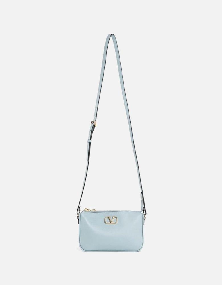 Calf Leather Shoulder Bag with Gold Logo Plaque Women - Blue