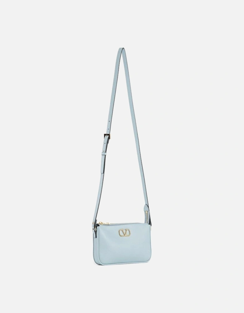 Calf Leather Shoulder Bag with Gold Logo Plaque Women - Blue