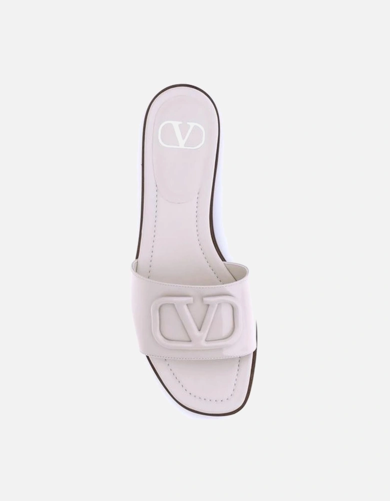 Patent Leather VLogo Slide Sandals Women - White