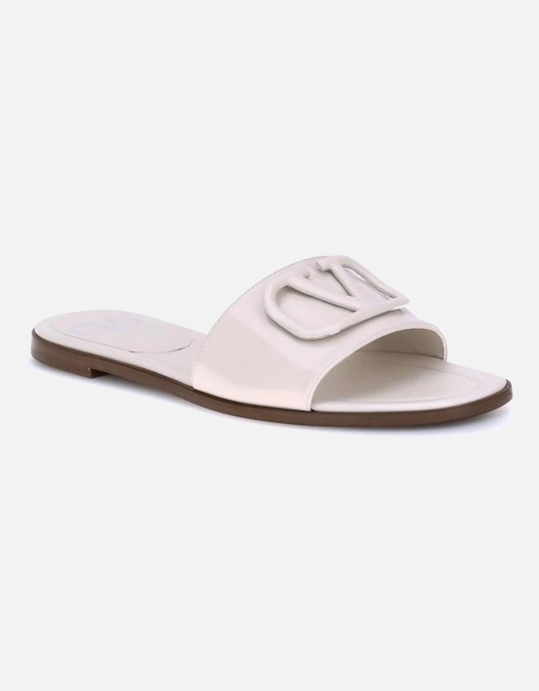 Patent Leather VLogo Slide Sandals Women - White