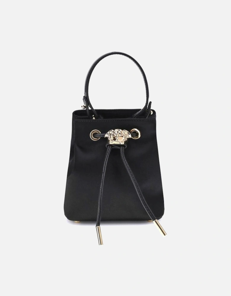 La Medusa Satin Bucket Bag with Chain Strap Women - Black Shoulder