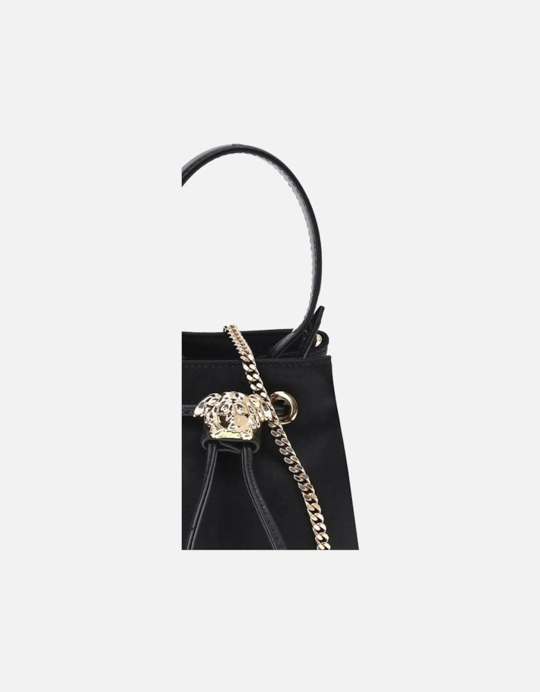 La Medusa Satin Bucket Bag with Chain Strap Women - Black Shoulder