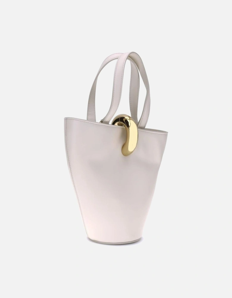 Asymmetrical Leather Bucket Bag with Gold Ring Closure Women - Cream
