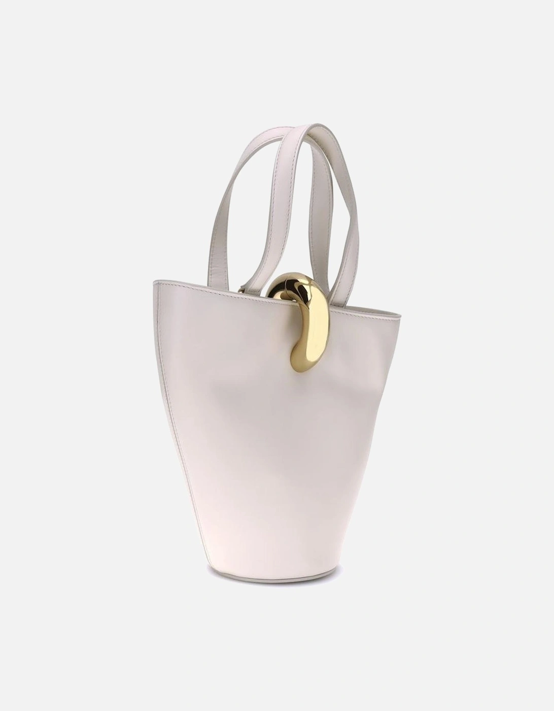Asymmetrical Leather Bucket Bag with Gold Ring Closure Women - Cream