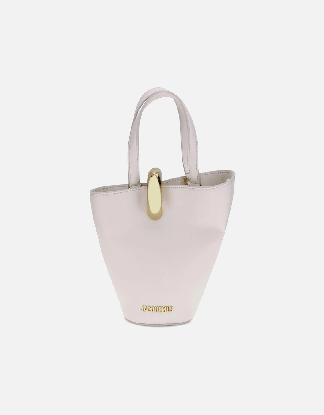 Asymmetrical Leather Bucket Bag with Gold Ring Closure Women - Cream, 5 of 4