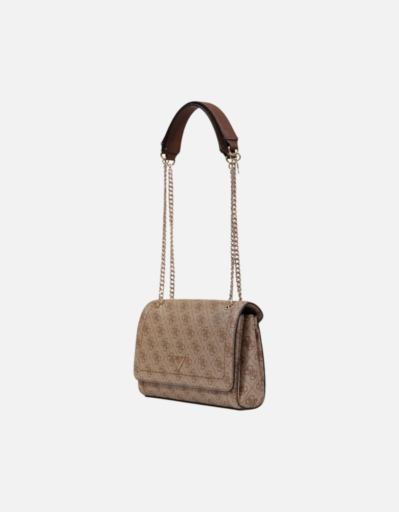 Printed Handbag with Automatic Button Fastening Women - Brown Bags