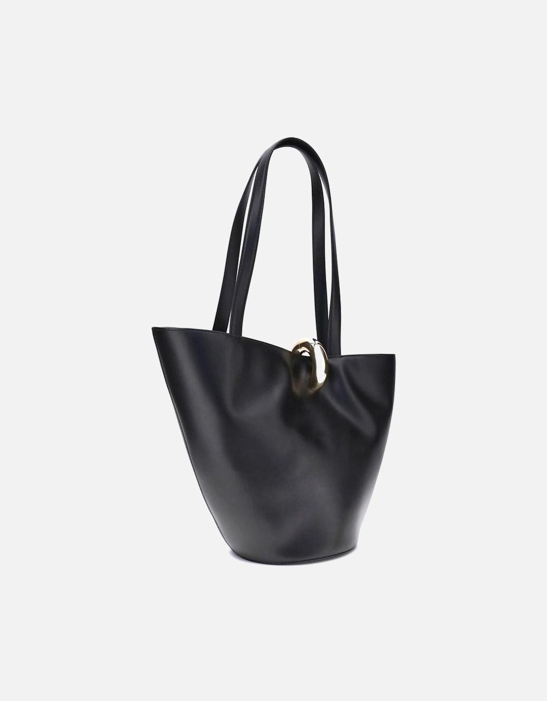 Asymmetrical Leather Bucket Bag with Gold Ring Detail Women - Black