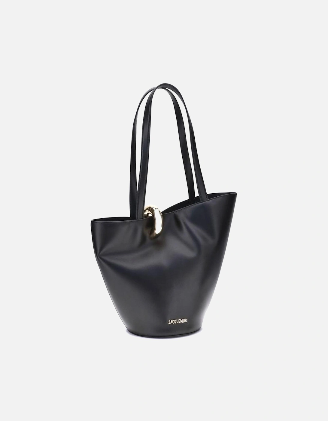 Asymmetrical Leather Bucket Bag with Gold Ring Detail Women - Black